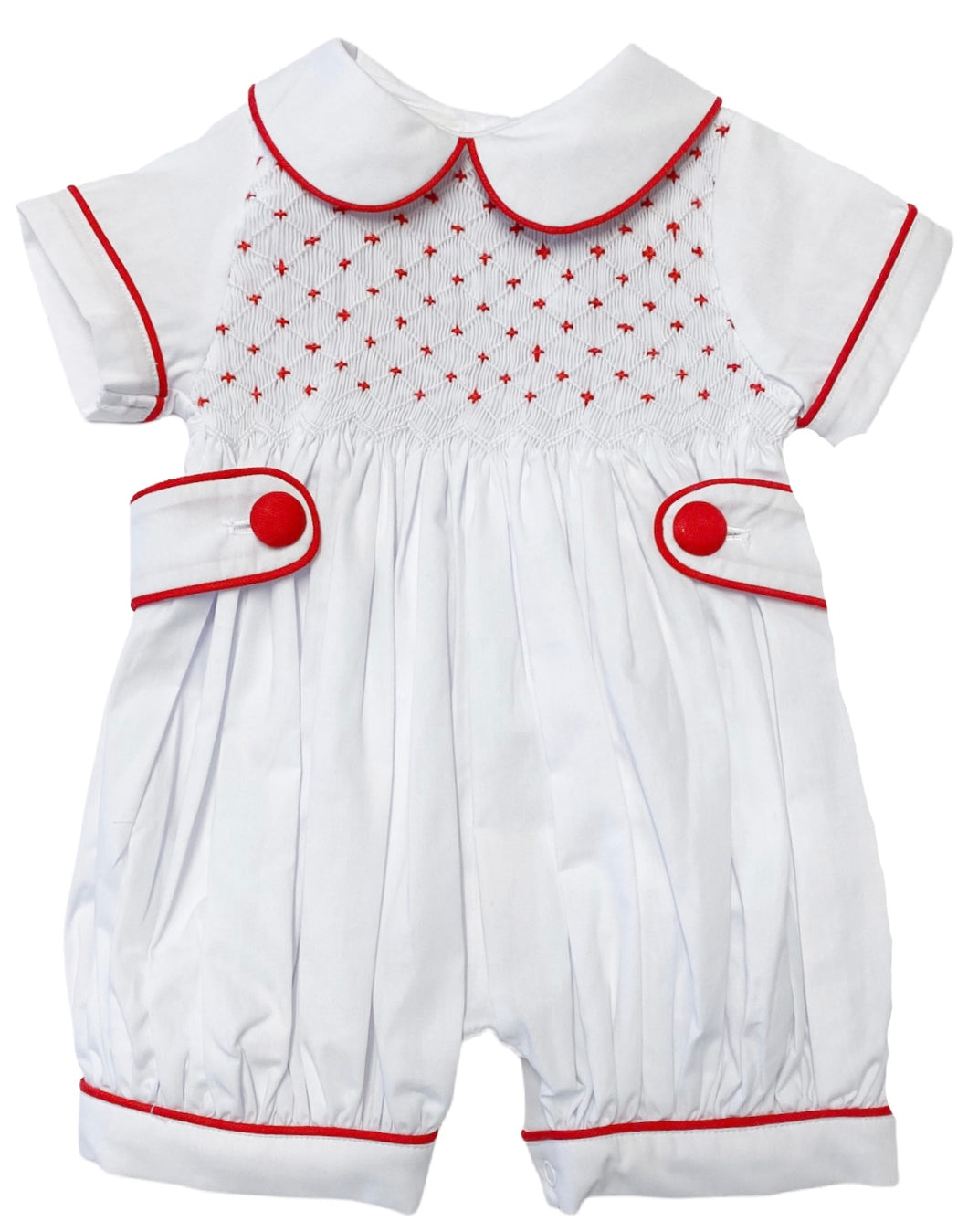 The Smocked Shortie - Heirloom White/Classic Red