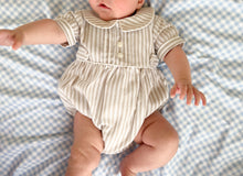Load image into Gallery viewer, The Tab Button Romper - Oatmeal Stripe
