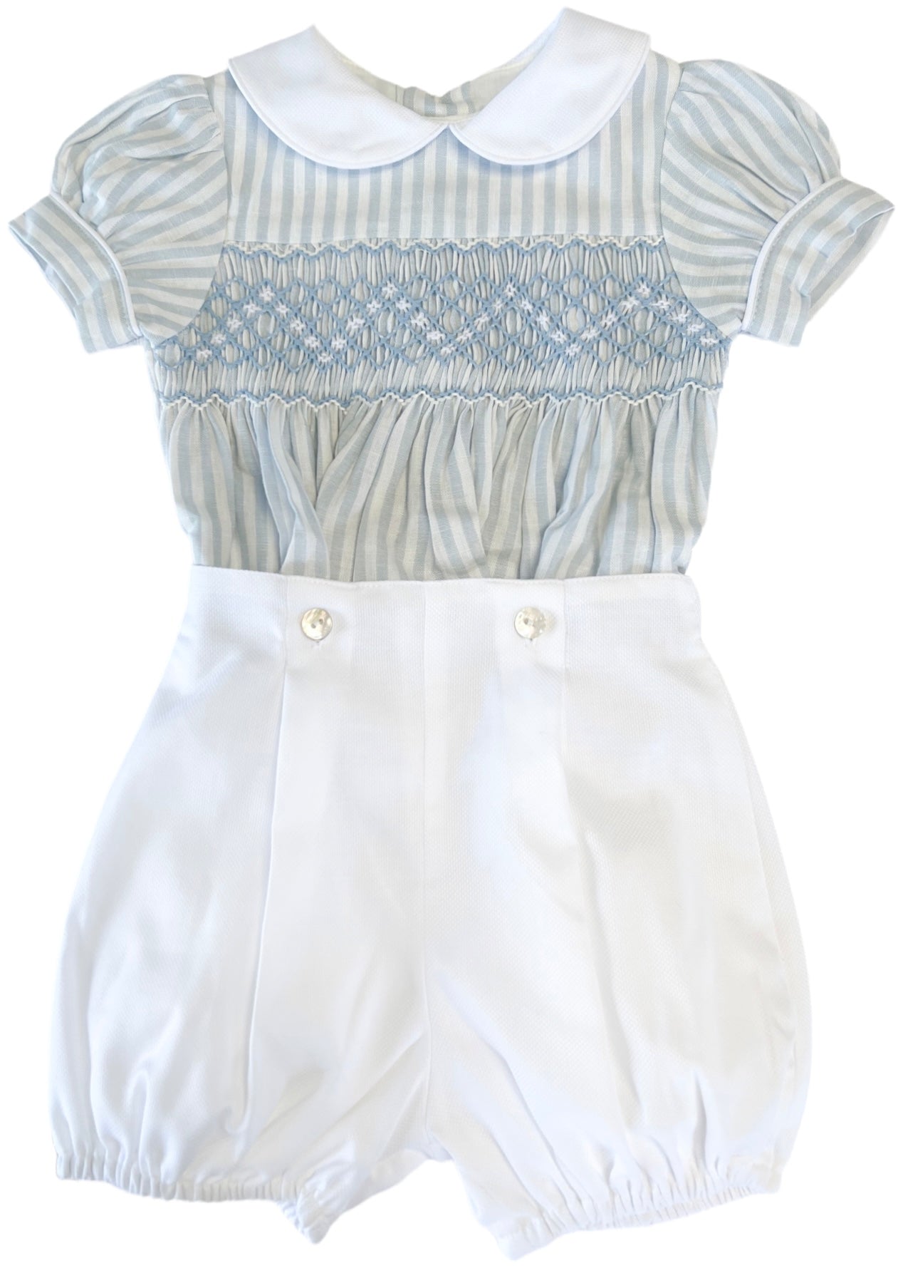 The Buster Suit - Duck Egg Blue Stripe