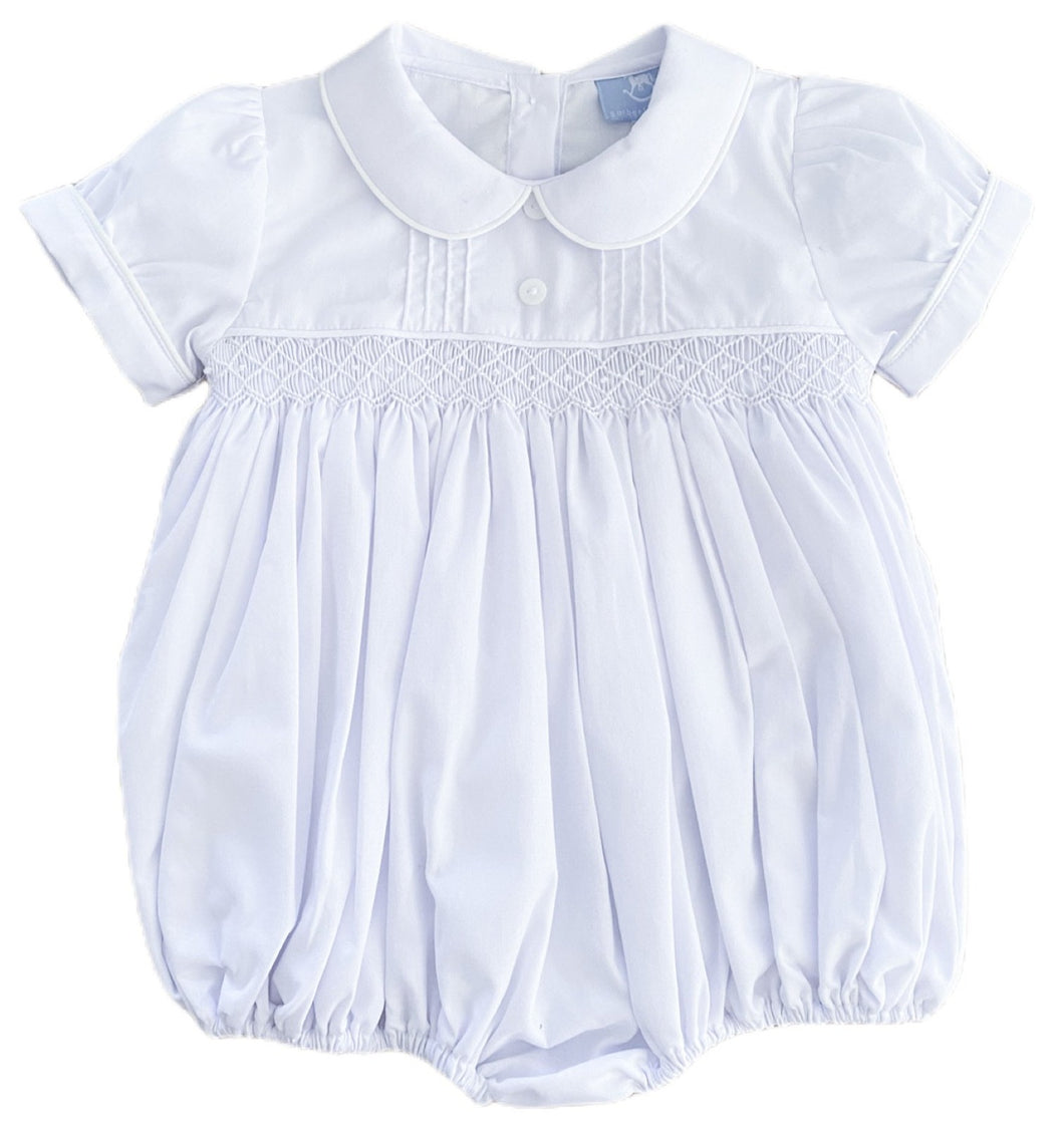 The Smocked Romper - Pintucked White