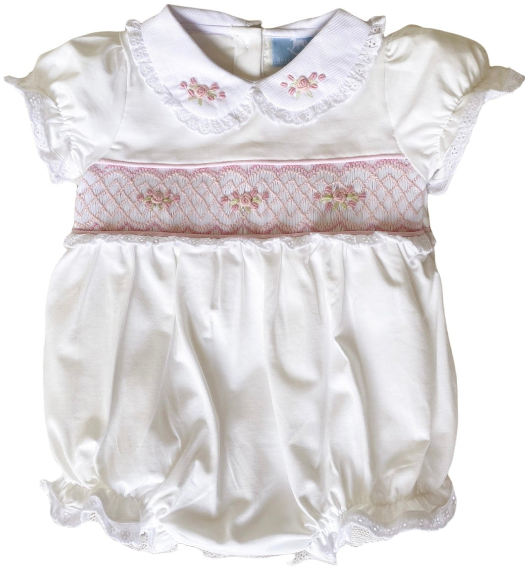 The Smocked Romper - Pink Floral Layette