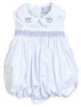 Load image into Gallery viewer, The Smocked Romper - Blue Rocking Horse
